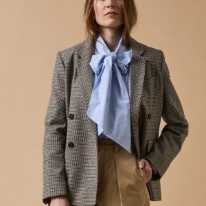 Veste tailleur lainage mini carreaux femme