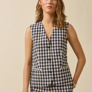 Gilet de costume sans manches vichy femme