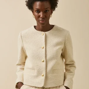 Veste sans col tweed uni femme