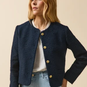 Veste sans col tweed uni femme