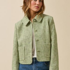 Veste boutonnée tweed carreaux femme