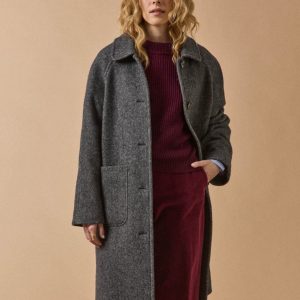 Manteau oversize mi-long lainage chevrons femme