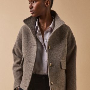 Manteau court lainage chevrons femme