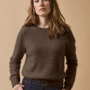 Pull col rond laine brossée femme