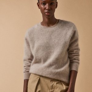 Pull col rond laine brossée femme