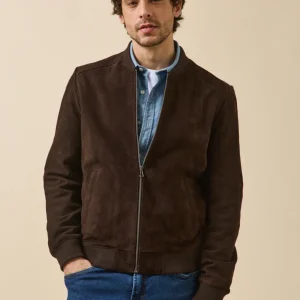 Blouson zippé cuir velours homme