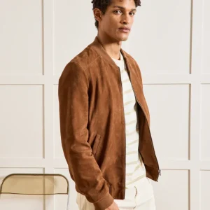 Blouson zippé cuir velours homme