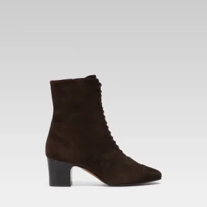 Colette - Bottines à lacets cuir velours marron