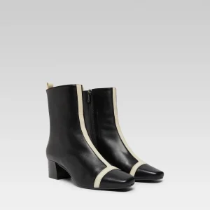 Audrey - Bottines cuir noir et ivoire