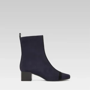 Audrey - Bottines cuir velours ocean et noir