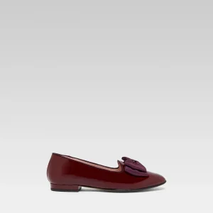 Marquis - Ballerines à noeud cuir verni bordeaux