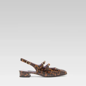 Peche - Babies slingback cuir verni léopard marron