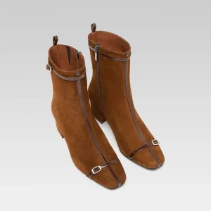 Start - Bottines cuir velours marron avec brides vernies