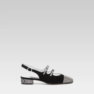 Peche - Babies slingback cuir velours noir et orné de cristaux Swarovski®