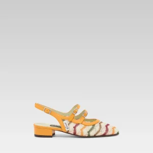 Peche - Babies slingback cuir verni mangue et crochet ivoire