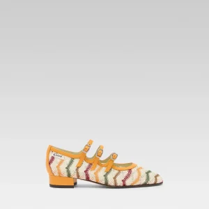 Ariana - Ballerines babies cuir verni mangue et crochet ivoire