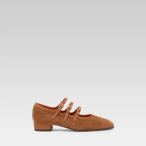 Ariana - Ballerines babies cuir velours perforé cognac