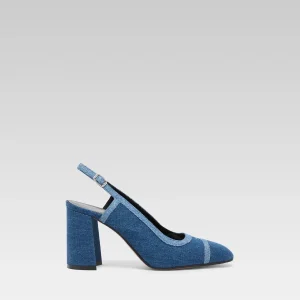 Alizee - Escarpins slingback tissu bi-jeans