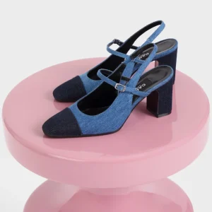 Oceane - Escarpins slingback tissus bi-jeans