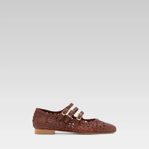 Ariana - Ballerines babies cuir tressé cognac