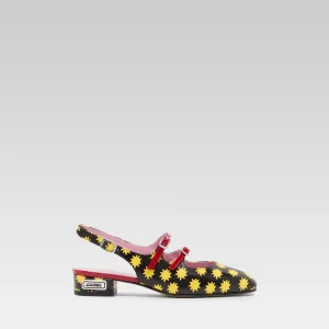 Star P - Babies slingback cuir noir et étoiles jaunes