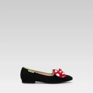 Marquis XL - Ballerines cuir velours noir à noeud rouge et blanc