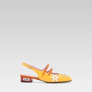 Daisy P - Babies slingback cuir verni jaune et marguerites