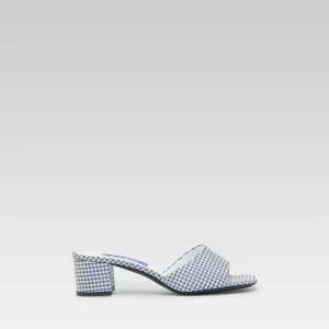 Gina - Mules tissu vichy bleu et blanc