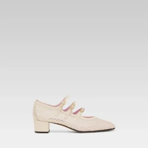 Kina - Escarpins babies résille et cuir ivoire