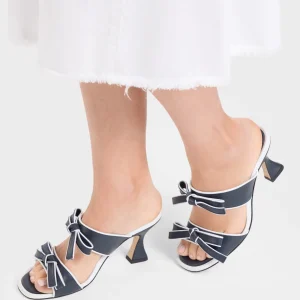 Laranja - Mules cuir bleu marine et blanc