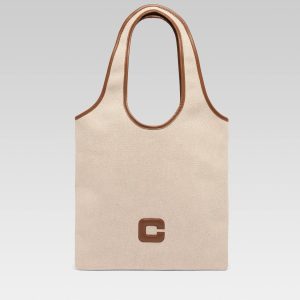 Alésia - Sac tissu écru et cuir camel