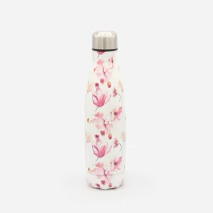 Bouteille d'eau fleurs roses en acier inoxydable