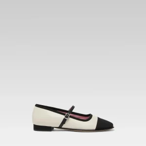 Gisele - Ballerines babies cuir beige et gros grain noir