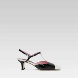 Isadora - Sandales à talons cuir verni noir et blanc