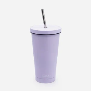 Tasse de voyage lilas avec paille en acier inoxydable