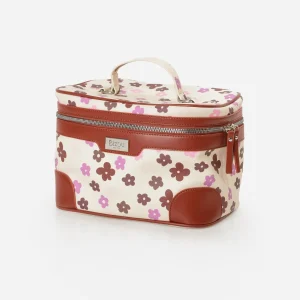 Pochette à cosmétiques 3 en 1  beige avec fleurs colorées