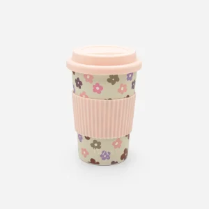 Tasse à café à motif floral avec manchon et couvercle en silicone