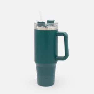 Grande tasse de voyage sarcelle en acier inoxydable avec paille