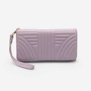 Portefeuille lilas matelassé à motifs linéaires
