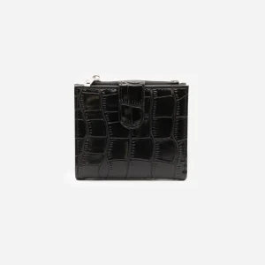 Petit portefeuille noir peau de crocodile à rabat
