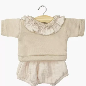 Babies - Ensemble Marion top à collerette molleton lin et bloomer mastic