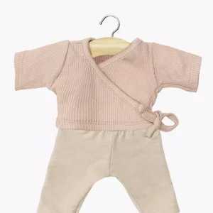 Gordi : Ensemble cache-coeur Roxane en maille côtelée rose pétale et legging lin