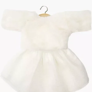Gondi : Ensemble Kaya avec pull en fausse fourrure écru et son tutu blanc