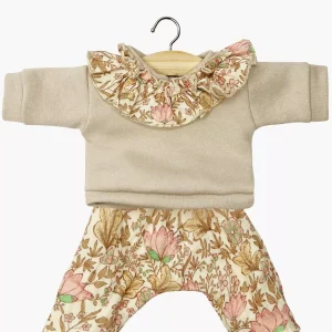 Gordi : Ensemble Marion avec top en molleton à collerette lin / Indienne rosée