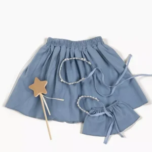 Les P'tits Déguiz - Duo de jupes enfant/poupée "Petite fée" Deva avec tutus bleu cobalt et baguette magique